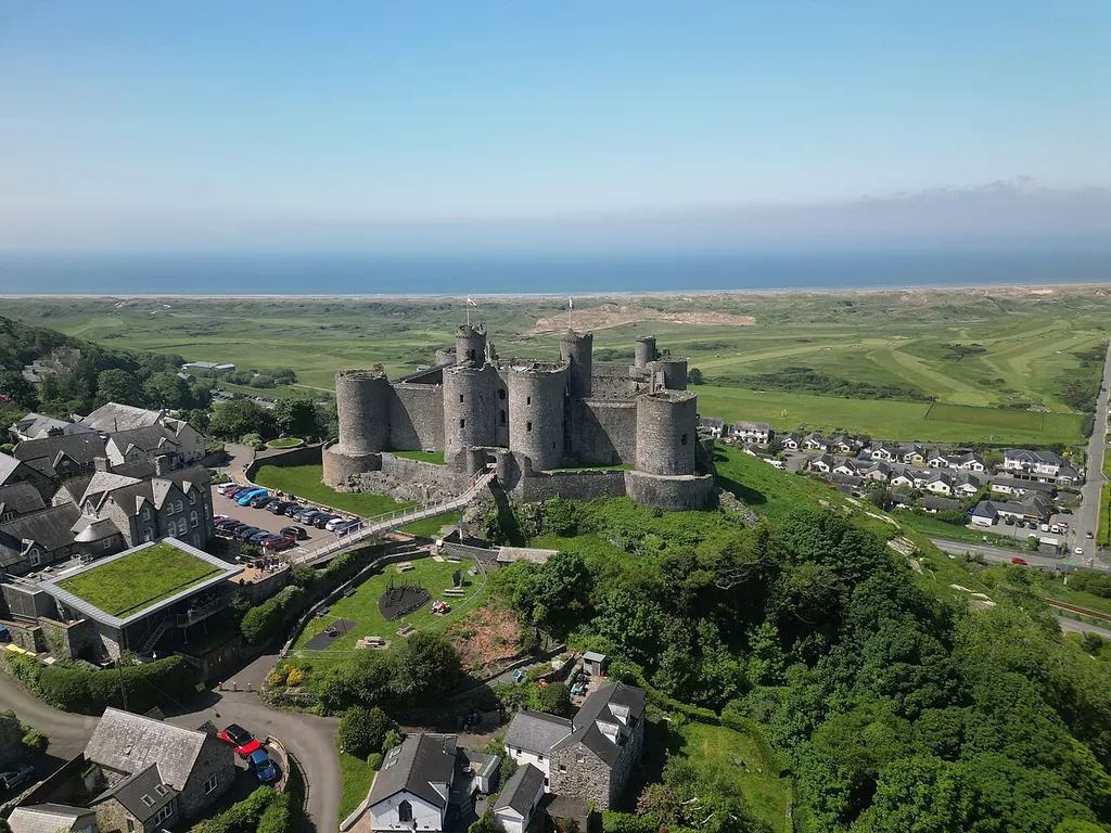 Harlech Castle overlooking the town and coast