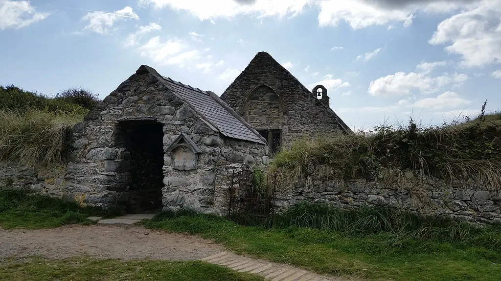 St Tanwg’s stone church beside the dunes in Llandanwg