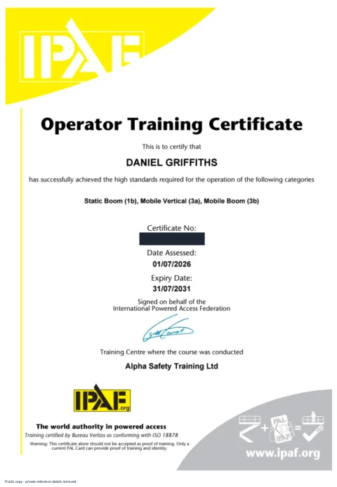 IPAF certificate